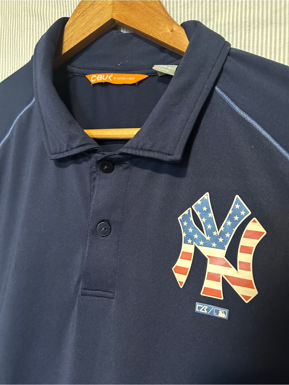 Cutter & Buck Navy Polo with American-Flag NY Yankees Logo MLB